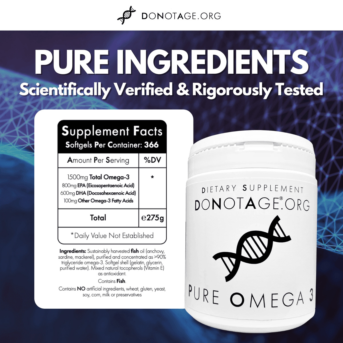 Pure Omega 3 reference label: 366 softgels