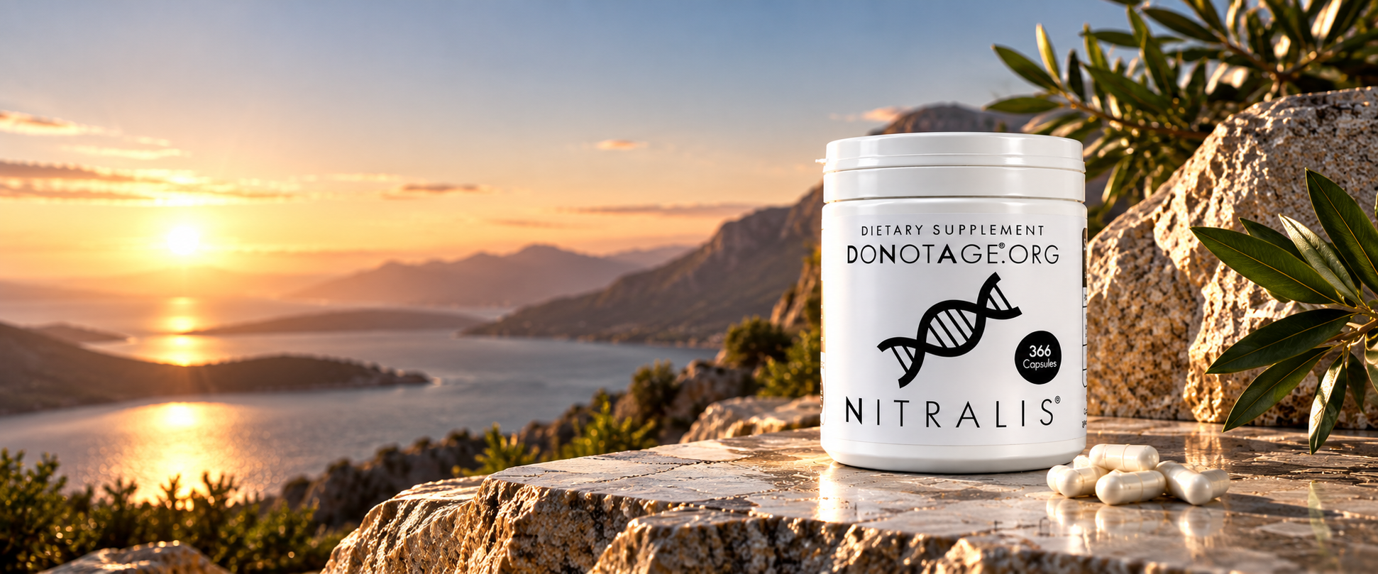 A tub of Nitralis® on a rock above a lake at sunset